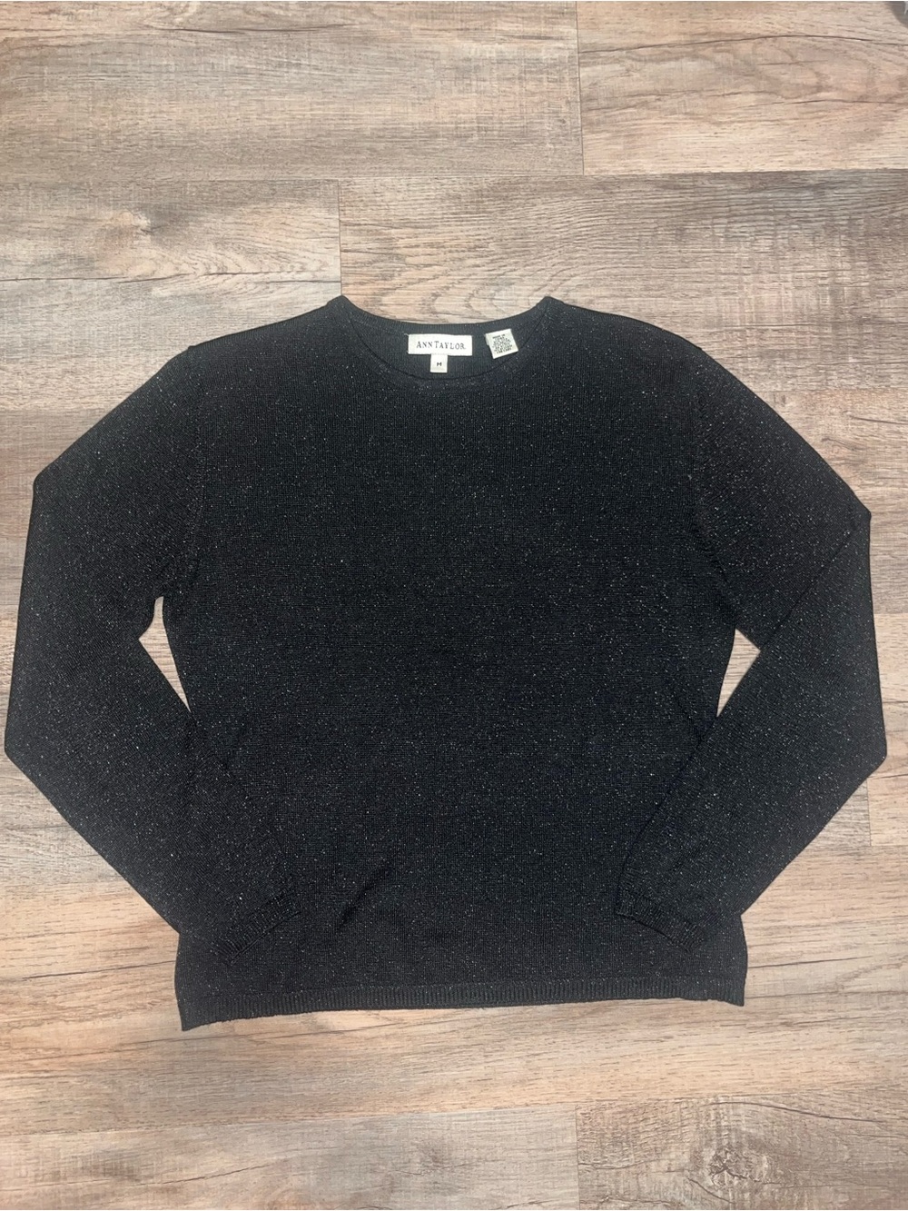 Ann Taylor Silk Black Shimmery Crewneck Sweater